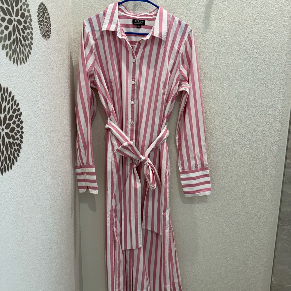 J. Crew Striped Pink and White Long Sleeve Dress